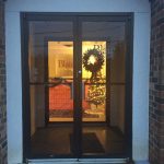 Blair Marketing's front door during the holidays